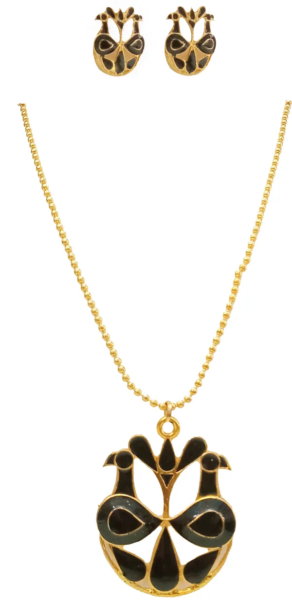 Assamese_Traditional_Gold_Plated_Black_Colour_Mayur_Design_Chain_Jewellery_Set_For_Women